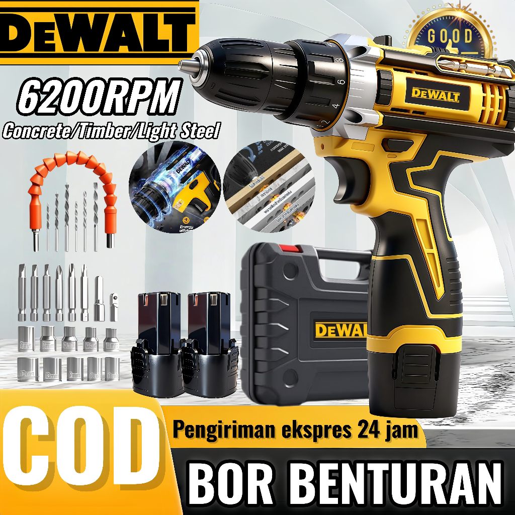 DeWalt Cordless Impact Drill 96V Mesin Bor Baterai Cordless Drill 10mm Bor Tangan Bor Cas Murah Komp