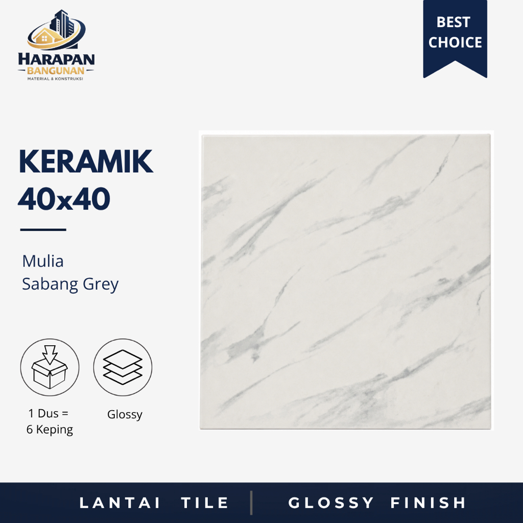 Keramik Lantai Abu Abu Putih 40x40 Mulia Sabang Grey 1 Dus 6 Keping Carara Glossy 40 x 40