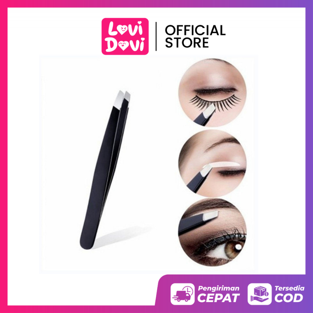 Pinset Hitam Ujung Miring Stainless Steel/ Catut Uban Kumis Jenggot Alis/ Penjepit Eyelash