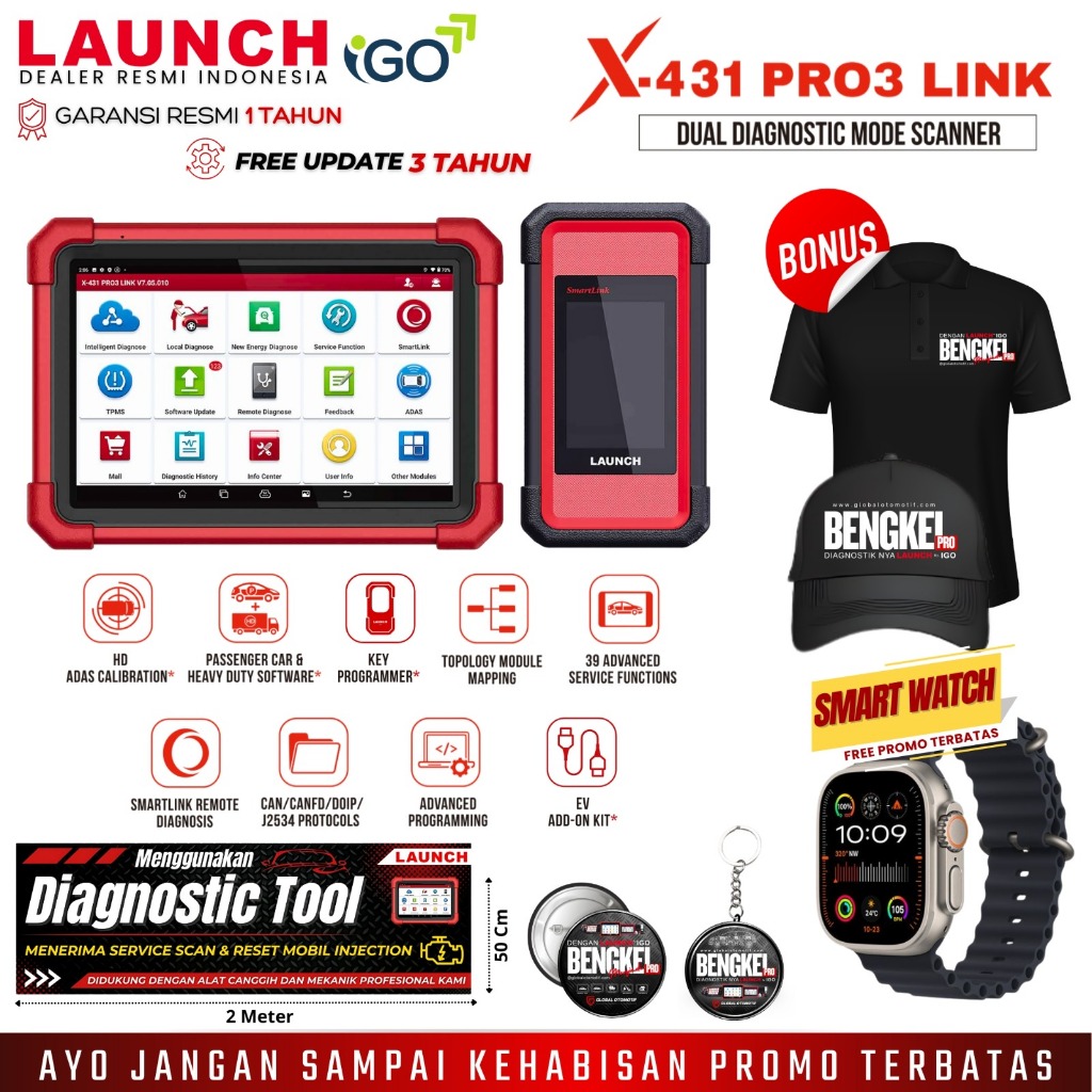 Scanner Universal Mobil Launch X431 PRO3 LINK Scanner Mobil Diagnosis Jarak Jauh Smartlink