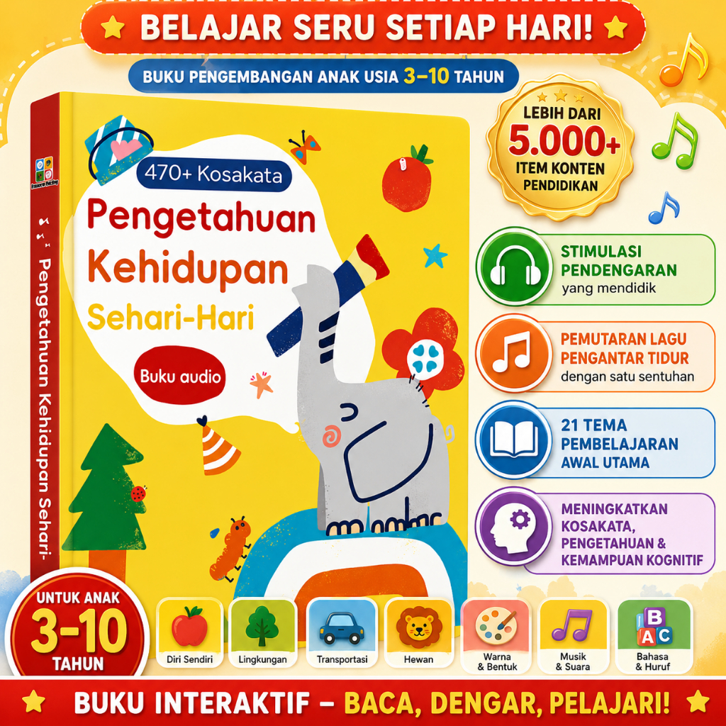 Buku Musik Anak Interaktif + Belajar Huruf ABC, Mainan Edukasi Bayi & Balita, Bahan Lembut & Anti Pe
