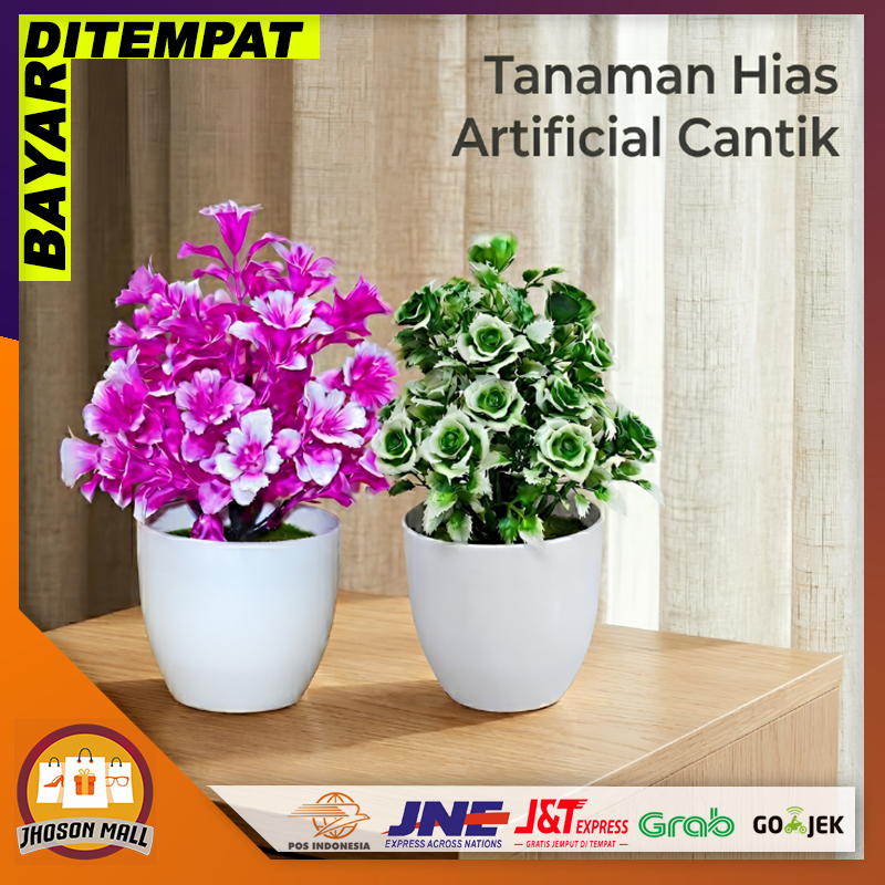 JM Bunga Plastik Artificial Pot Putih Aesthetic Dekorasi Ruang Tamu & Meja Kerja PBP27 PBP28