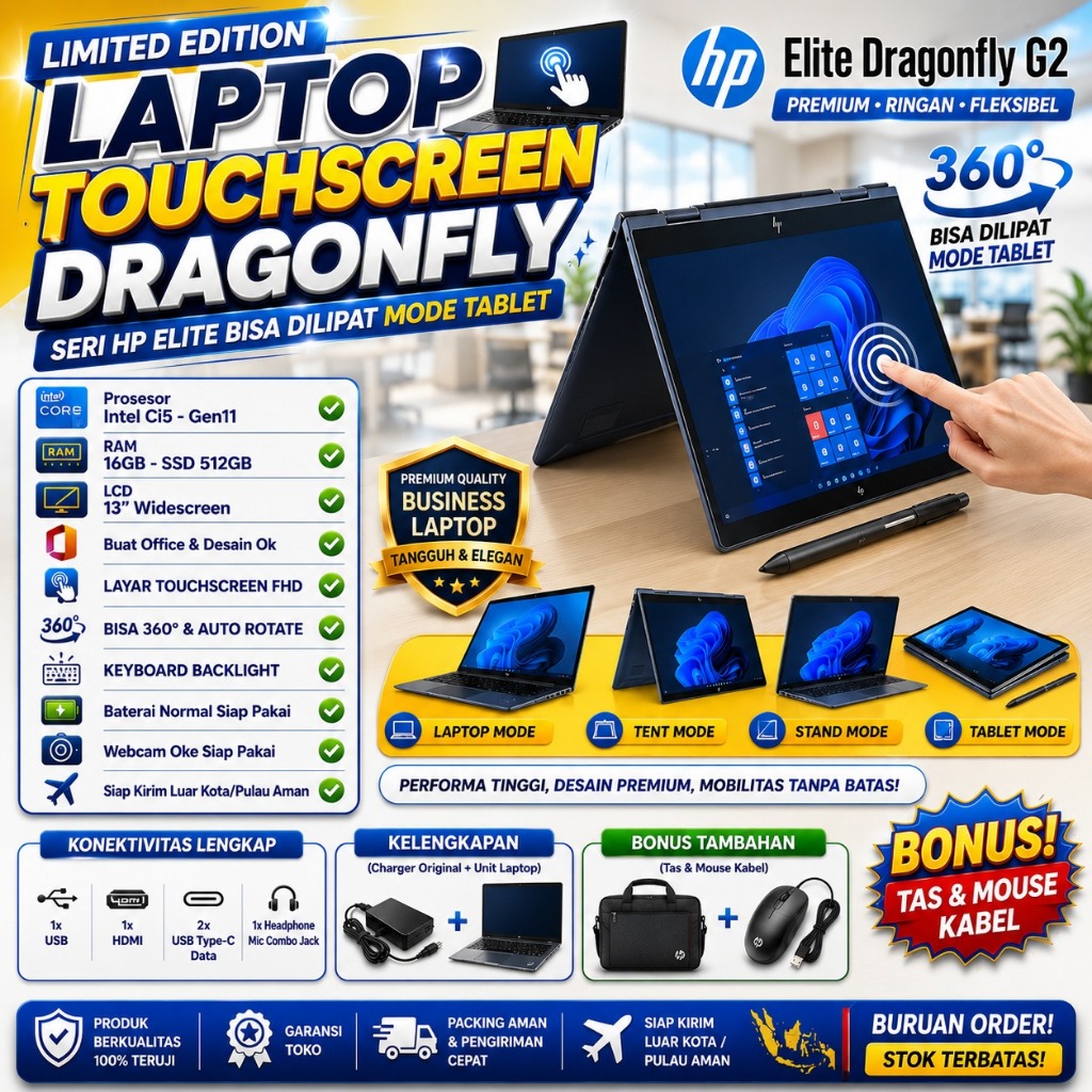 Laptop Flip HP Elite DragonFly G2 Touchscreen i5 GEN11 SSD 512GB