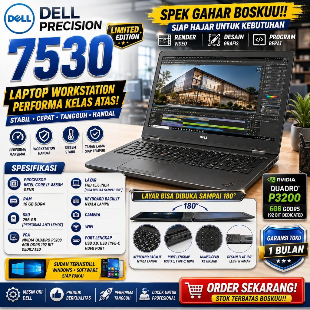 Dell Precision 7530 i7 VGA NVIDIA QUADRO P3200 6GB DDR5 192 bit