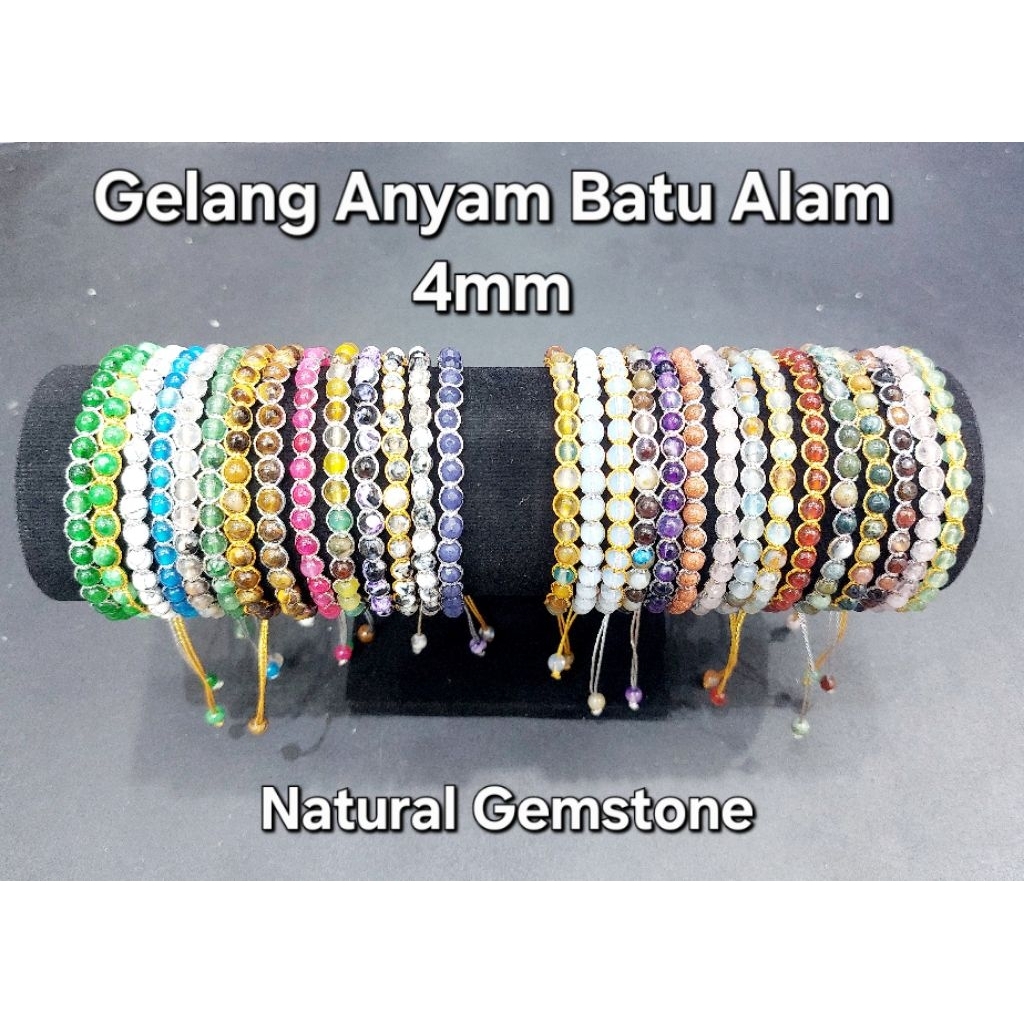 Gelang Viral Batu Alam Anyam 4mm Batu Giok Agate Tali Bracelet Natural - Gelang Tali Terlaris Kalima
