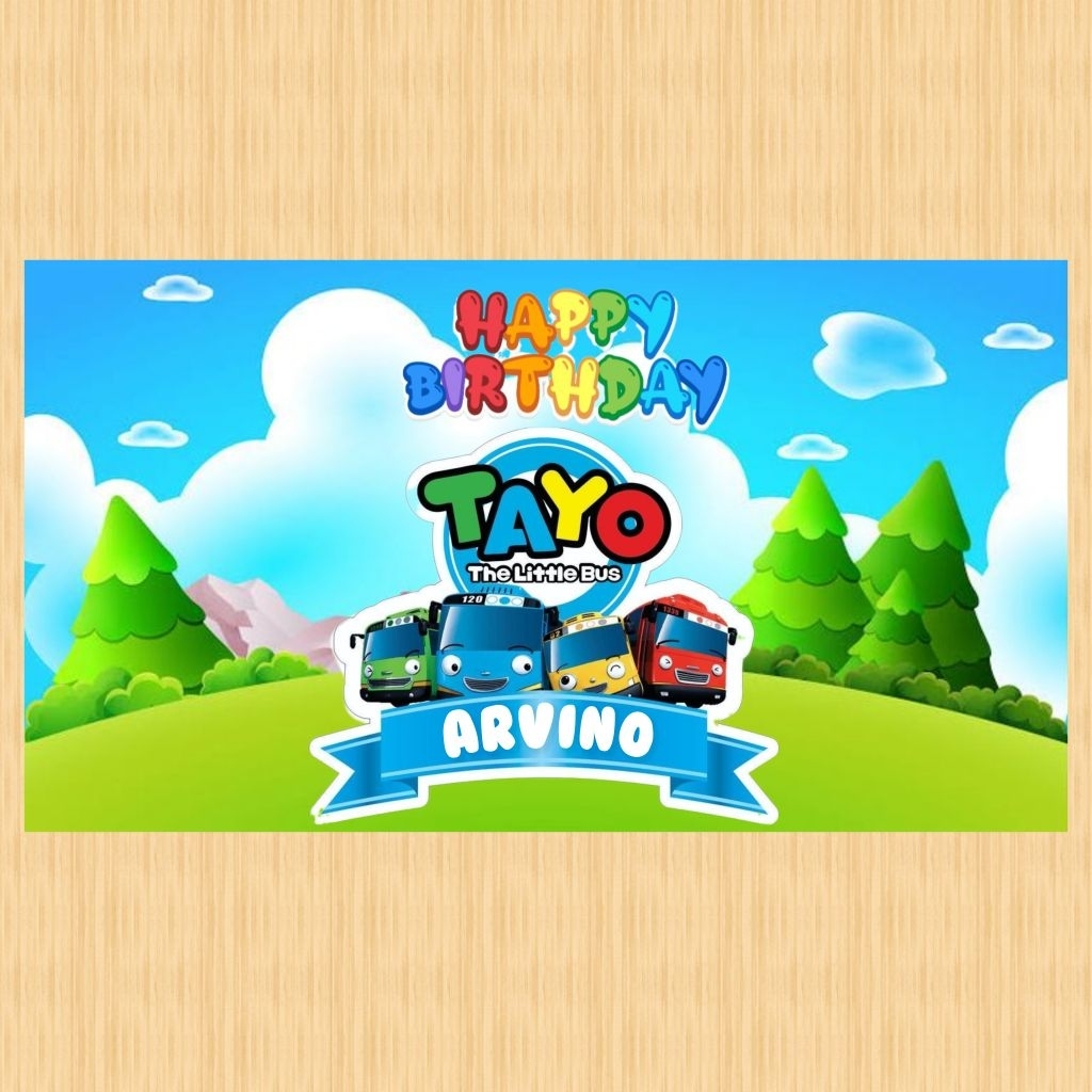 Spanduk TAYO banner spanduk banner ultah anak background TAYO custom backdrop ulang tahun anak TAYO 