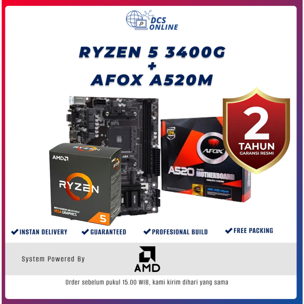 PAKET MOTHERBOARD AFOX A520+PROCESSOR AMD RYZEN 5 3400G