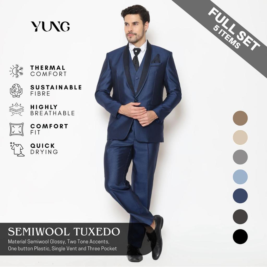 YUNG - Fullset Navy - Jas Pria Pengantin Formal Setelan Semi Wool