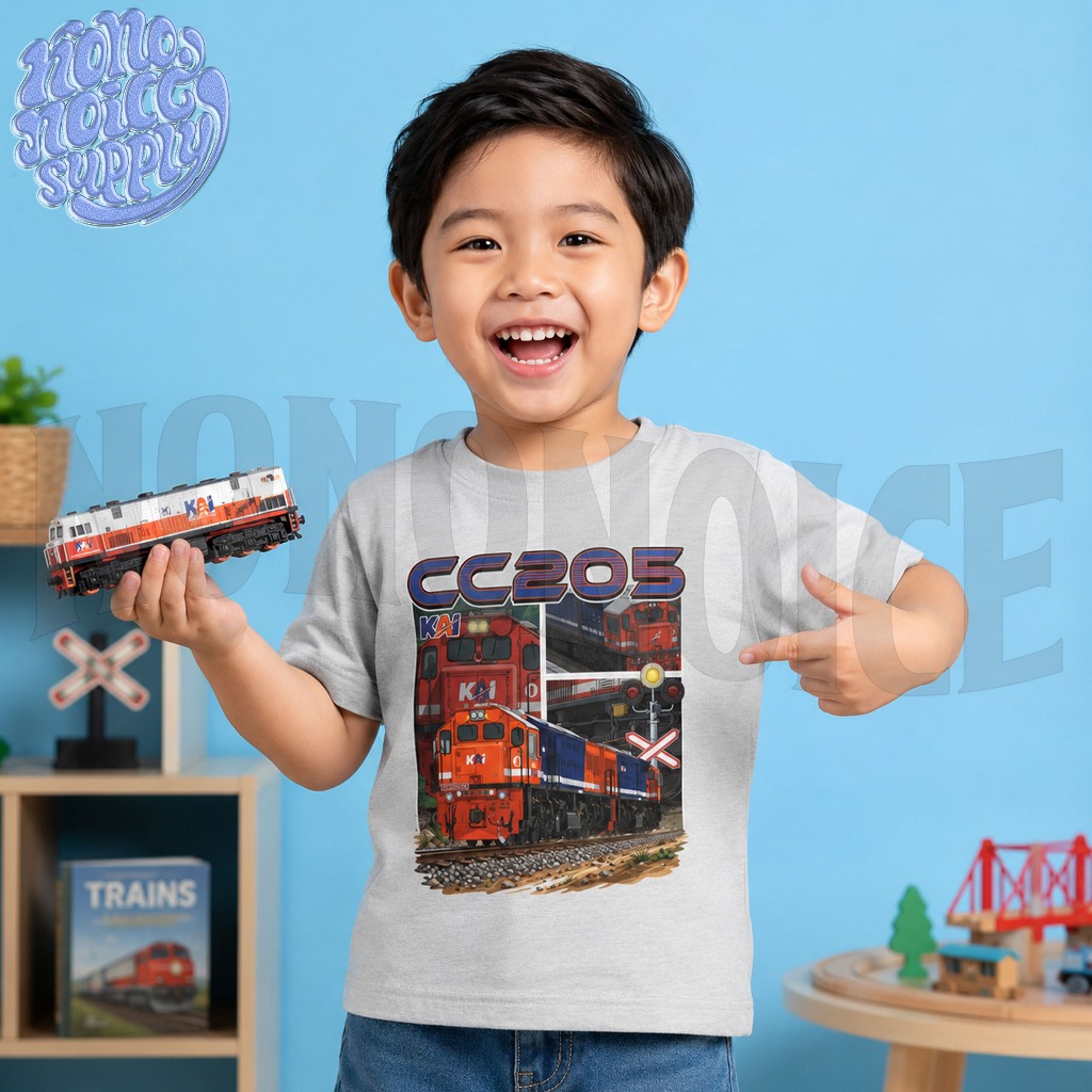 Kaos Baju Anak Lokomotif Kereta Api Indonesia CC205 / Tshirt Kaos Anak Anak KAI Lokomotif