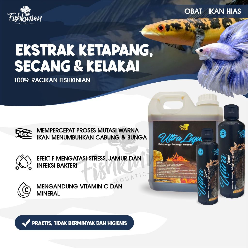 Fishkinian | Ultra Liquid  Ekstrak Secang, Kelakai, Ketapang Alami Ikan Predator - 250 Ml