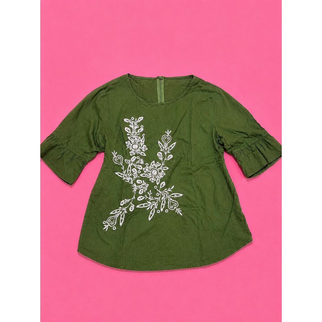 Atasan Dark Green Embroidered Blouse