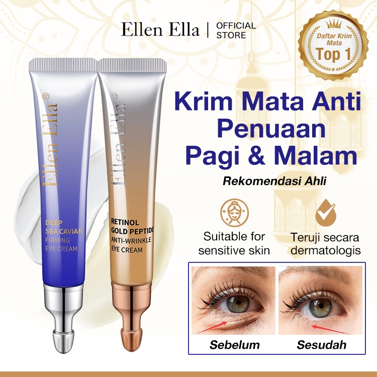 BPOM ELLEN ELLA 2pcs Kombinasi Krim Mata Caviar Peptide + Retinol Anti Aging Menghilangkan Kerutan M