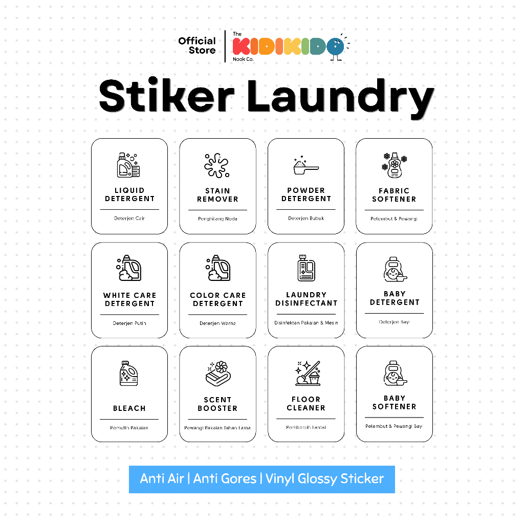 [12 pcs] Sticker Label Laundry, Detergent, Sabun, Cuci Baju, Cleaner Tahan Air 4x5cm