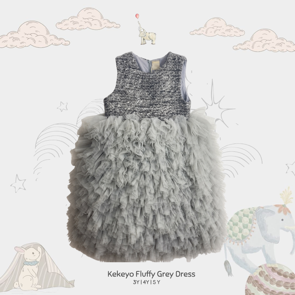 Kekeyo Fluffy   Grey Dress | Baju Pesta Anak