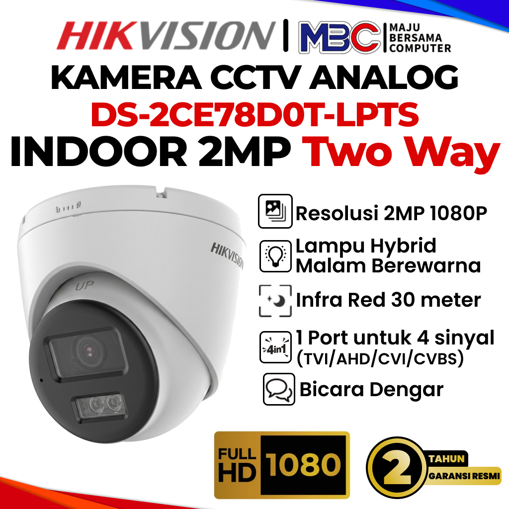 CCTV Analog HikVision 2MP Indoor Two Way Bicara Dengar DS-2CE78D0T-LPTS 2CE78DOT - CCTV Analog HikVi