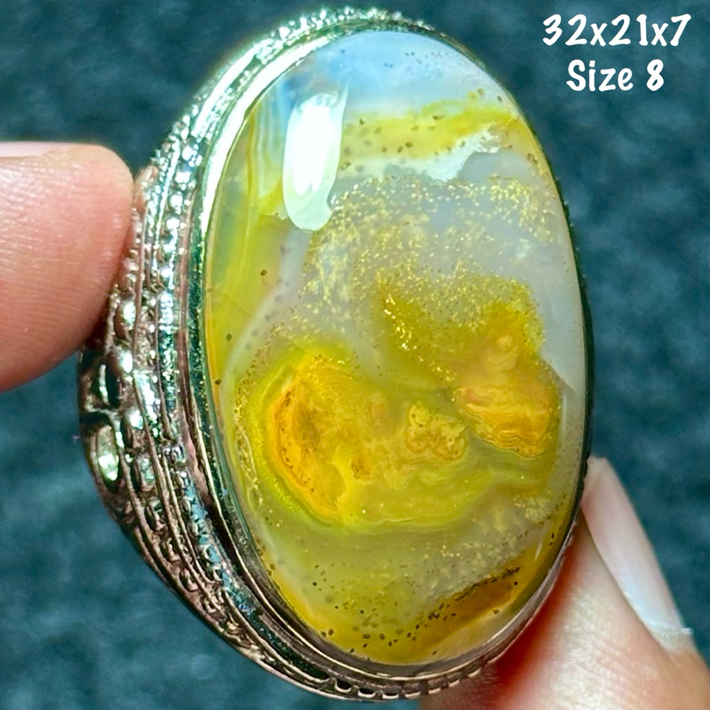 Cincin Batu Akik Natural Baturaja Pasir Emas Didalam Batu 3D Aquarium Jumbo Kristal (asli alam)