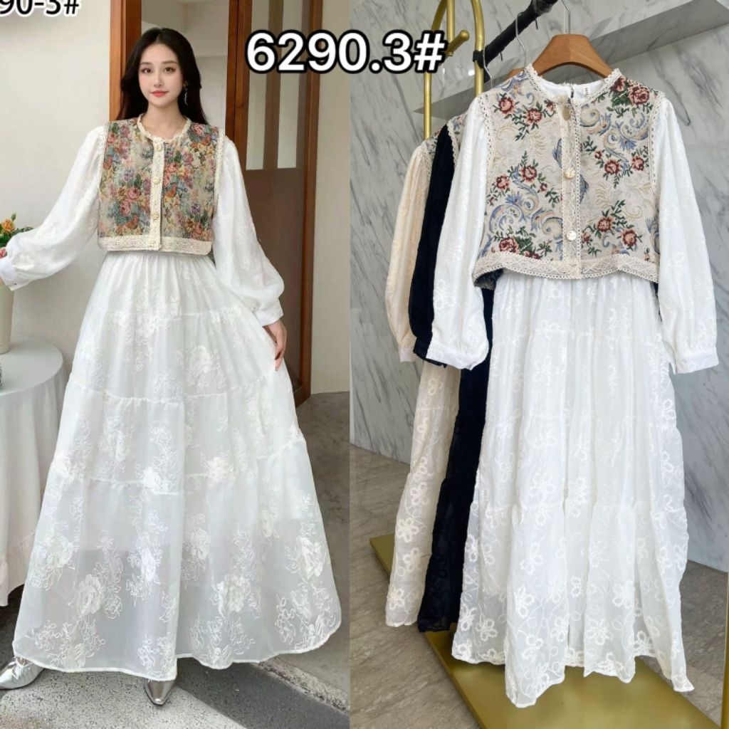 niki dress 2in1 (dress+vest) / gamis tile rompi / gamis set vest