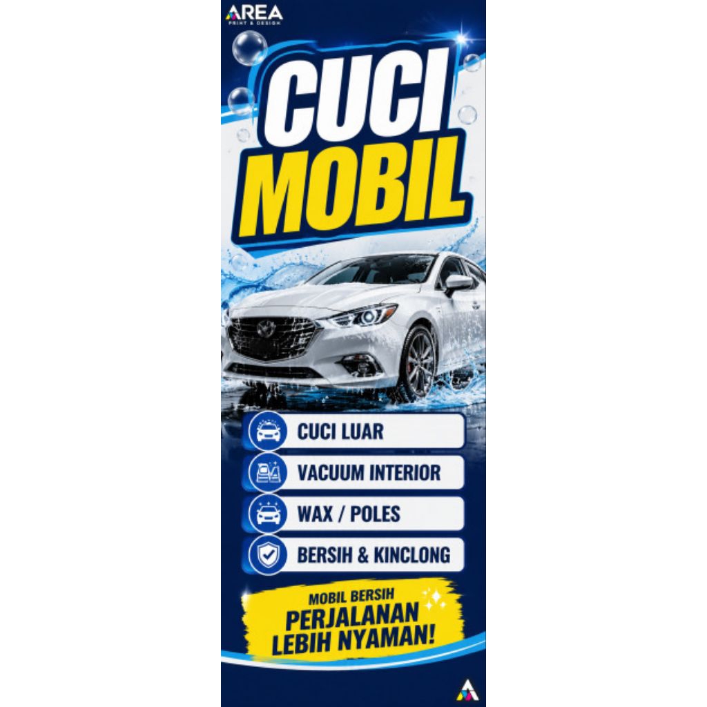 mmt banner cuci mobil dan alat X banner| 60x160 cm flexi 280 gsm | X banner | Y banner | Roll banner