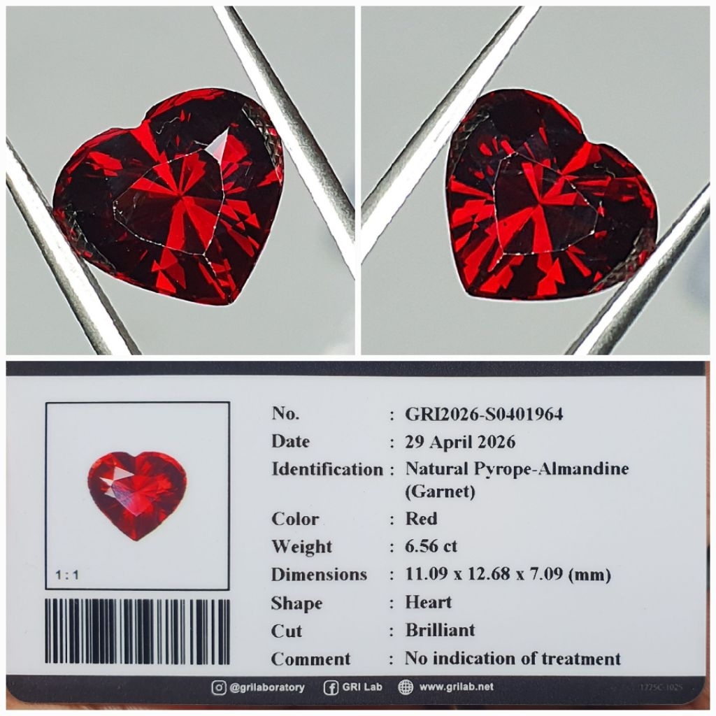Natural Red Garnet Pyrope-Almandine Garnet 6.56ct Eye Clean memo GRI perfect mulus