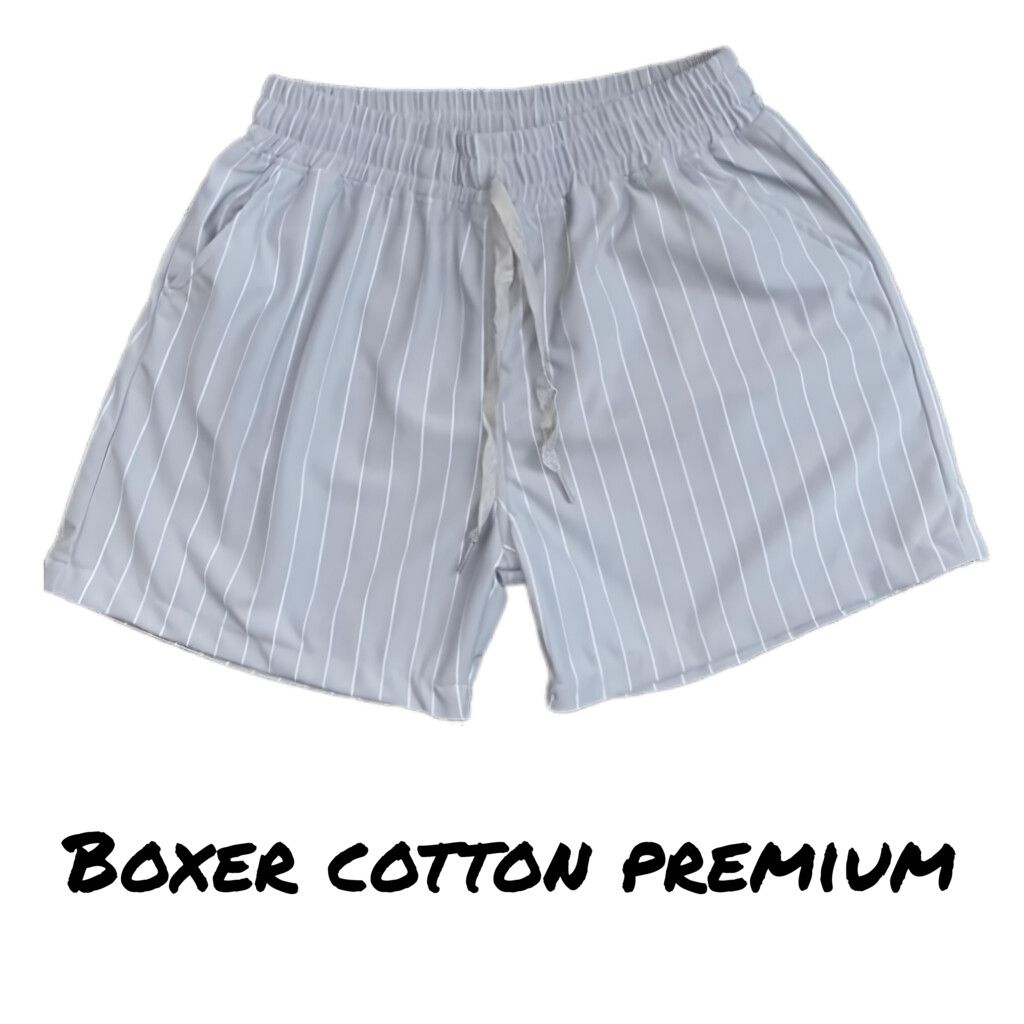 BOXER COTTON PREMIUM Celana Pendek Boxer Unisex Pria Wanita Motif Salur Katun Premium-Size Standart 
