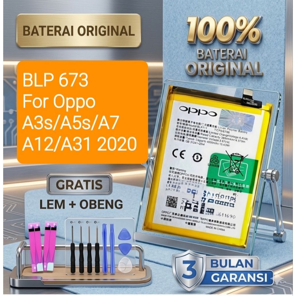 Baterai batre batterry Oppo A3s,A5s,A7,A12,A31 2020 Original Asli baru 100%+Obeng dan Lem