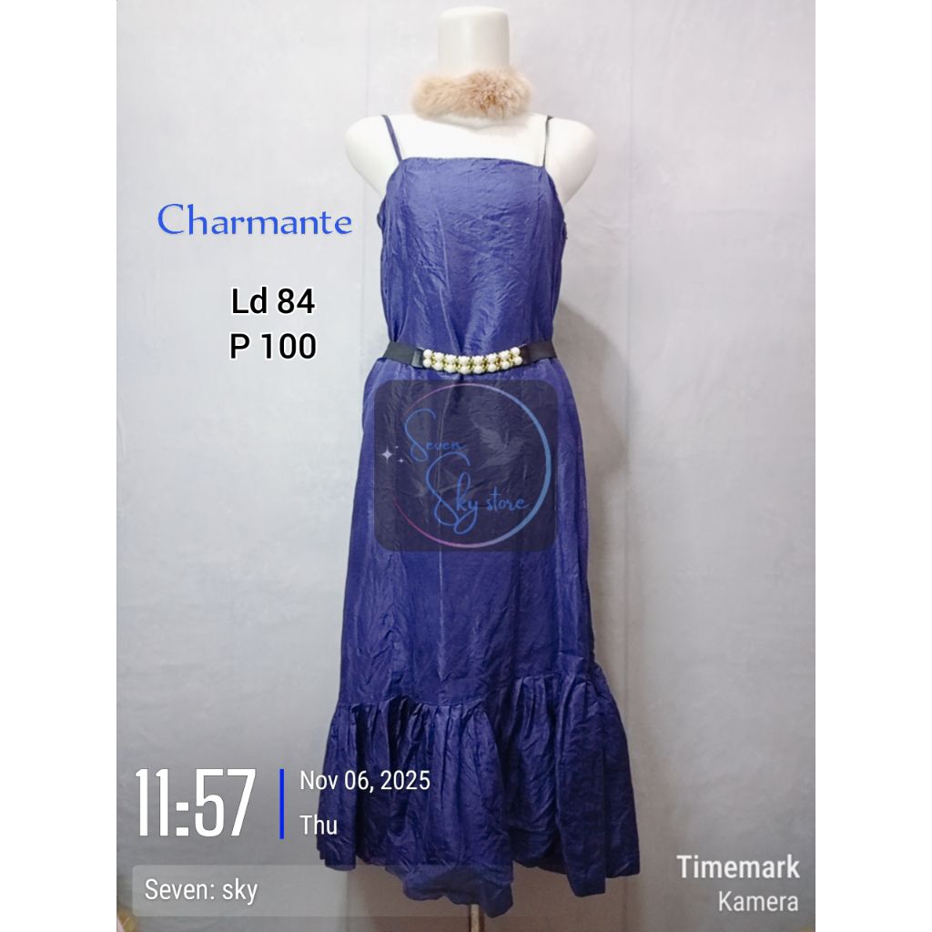 003 Navy Midi dress tali spaghetti