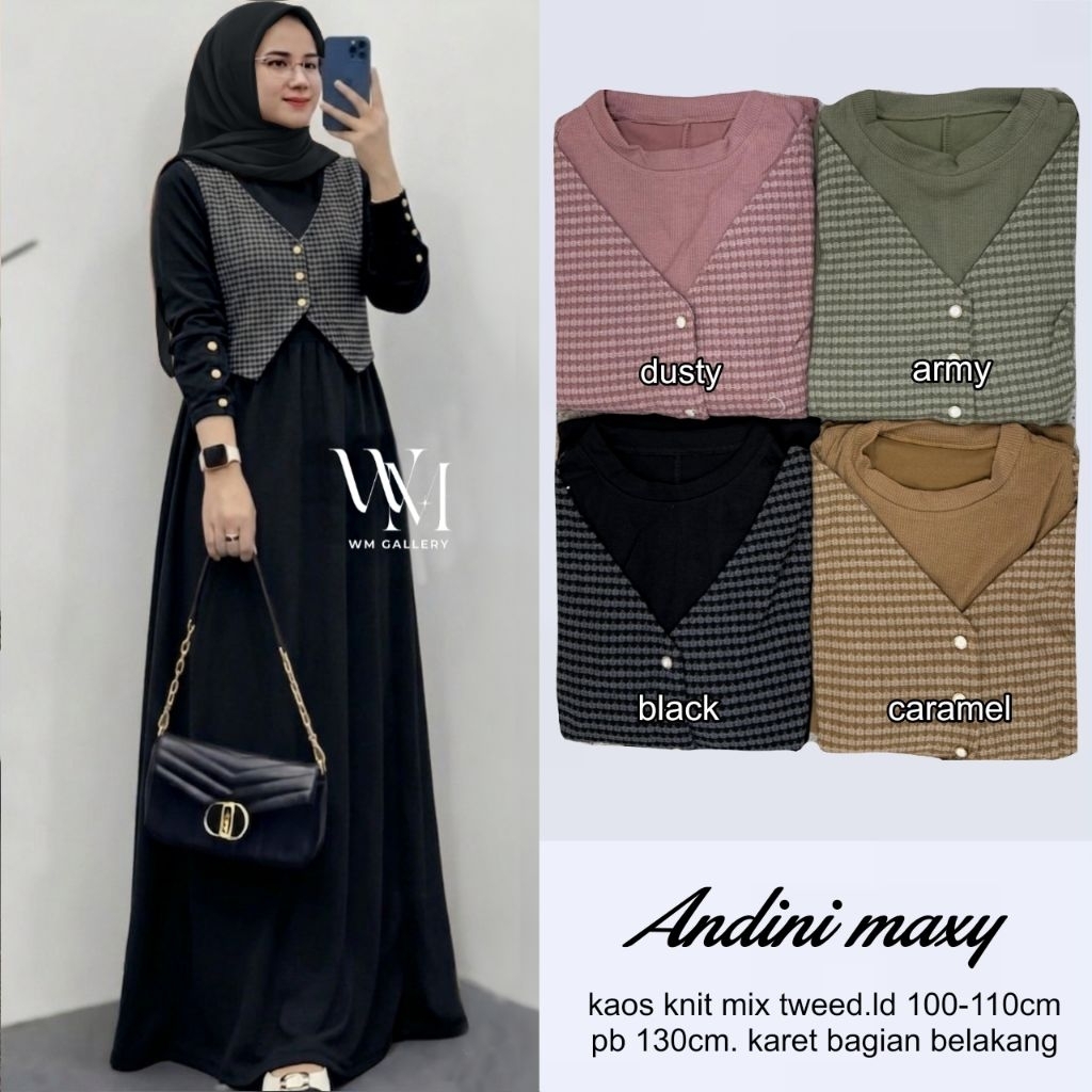 Baju Pakaian Wanita Simpel Cantik Elegant Gamis Murah Diantri Set/ Arini Dress Maxy by WM GALLERY Or