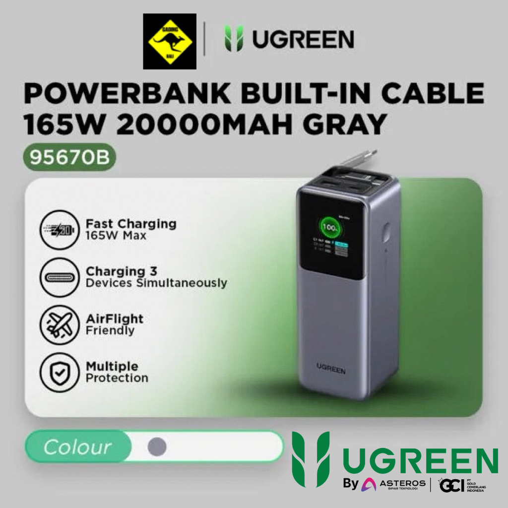 UGREEN POWERBANK BUILT-IN CABLE 165W 20000MAH 95670B