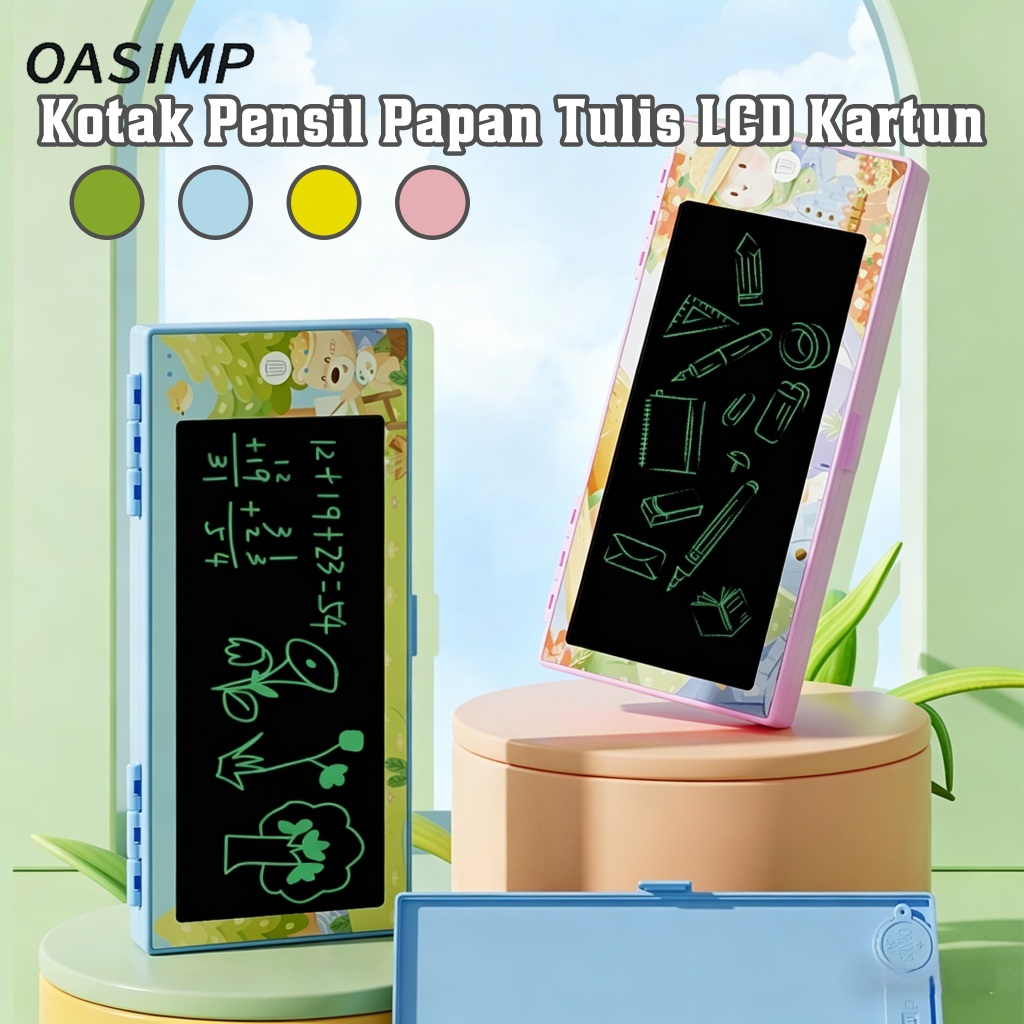 OASIMP Kotak Pensil LCD Papan Tulis Hapus Satu Tombol Tulis Ulang Kapasitas Besar Alat Tulis Anak