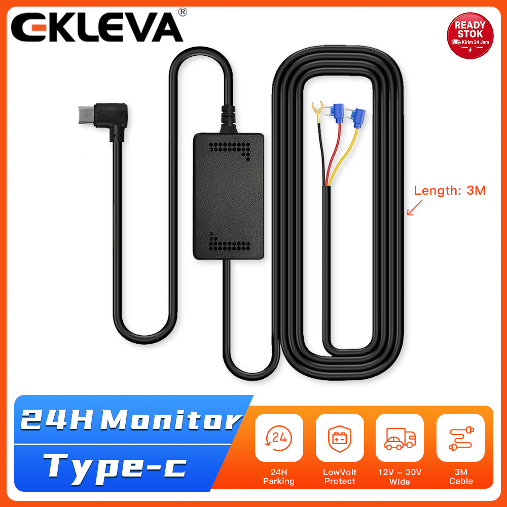 EKLEVA 3 Dalam 1 Tipe-C Buck Line untuk AUX USB 24 Jam Parkir Pemantauan Kamera Mobil DVR Kamera