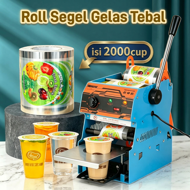 Cup Sealer Press Plastik Lid Cup Isi 2000pcs Segel Gelas Teh Jus Kopi Bubble Drink