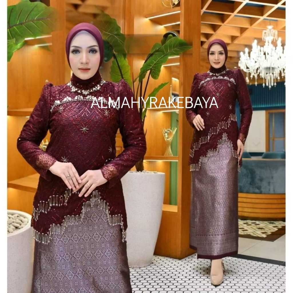 Kebaya Adella Rumbai  Brukat Tulle Modern /Kebaya Wisuda /Kebaya Full Payet Mewah
