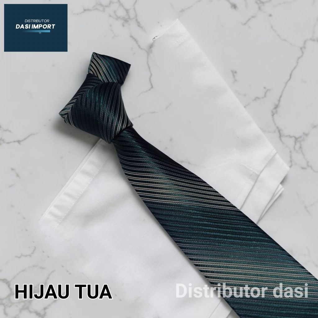 Fashion Pria Dasi Pria Hijau Tua Dasi Motif Garis Salur Ukuran Medium 3 Inch 8cm