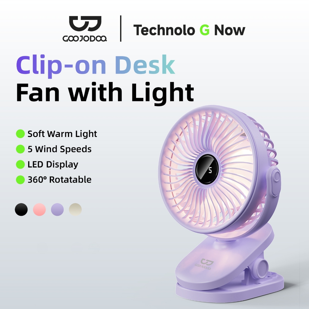 Goojodoq 5000mAh Kipas Angin USB Clip Mini Fan Rotating Kipas Angin Meja Mini Jepit Portable LED Dis