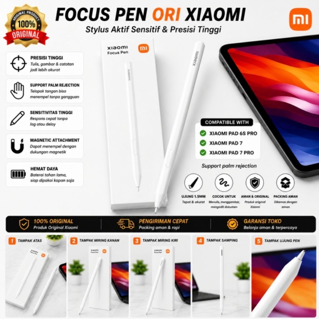Xiaomi Smart Pen Focus Pen Original Mi Pad 6S Pro Mi Pad 7 Second Mulus Support Palm Rejection Stylu