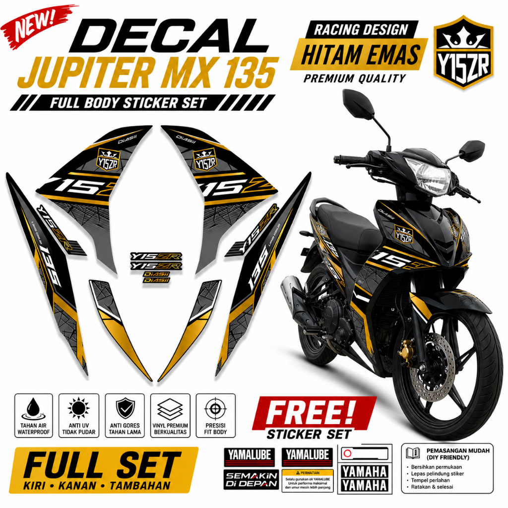 STRIPING JUPITER MX135 Sticker Vinyl DDE Premium Tahan Air Motif 3 Y15ZR