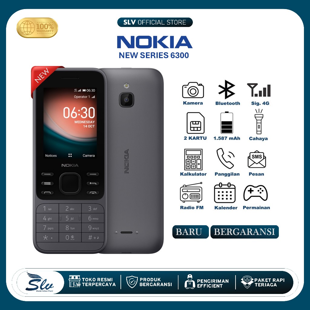 BARU/GRESS Hp Jadul Nokia 6300 NEW VERSION Murah Berkualitas Hp Jadul 2 Kartu Ada Kamera Ada Musik F