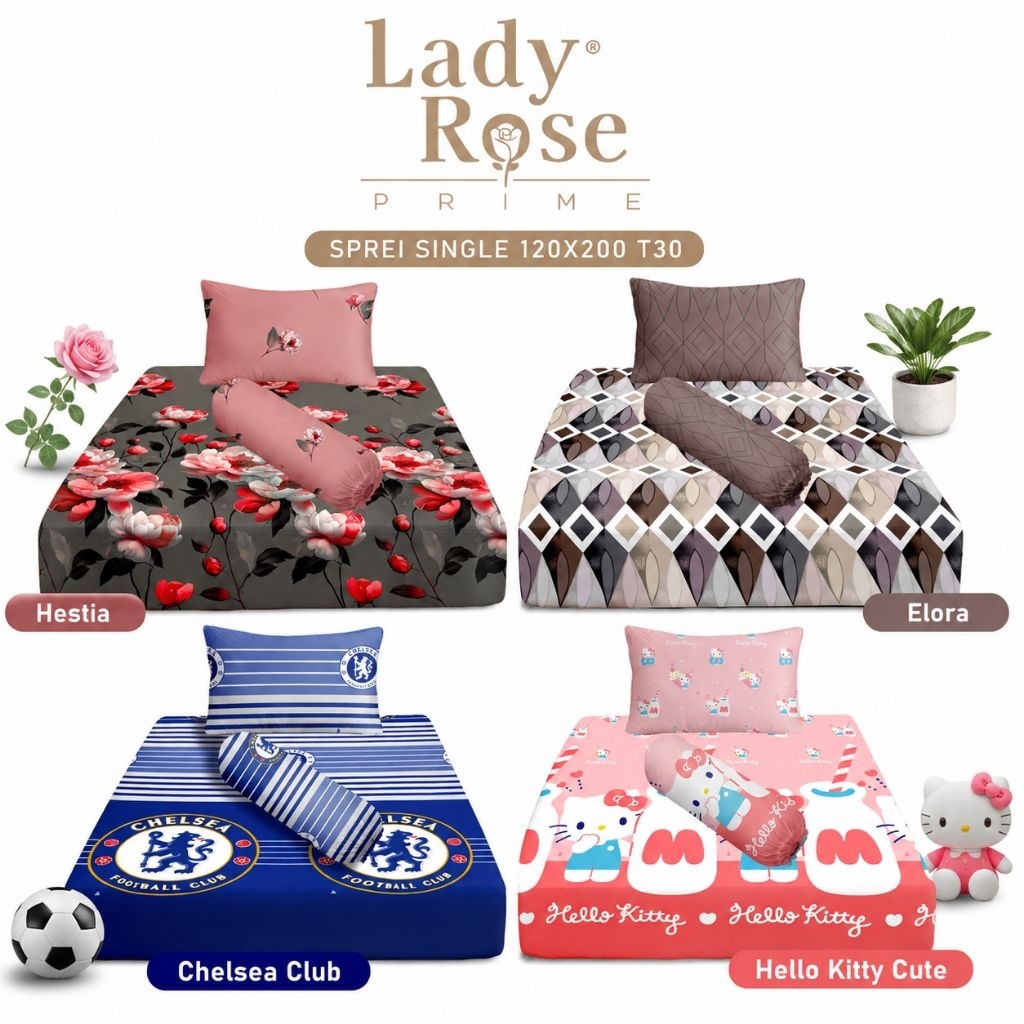 Sprei Single 120x200x30 Lady Rose Prime | Motif Karakter, Minimalis & Floral