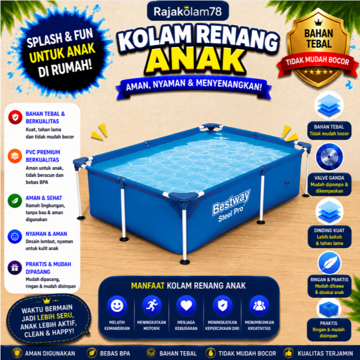 BESTWAY KOLAM RENANG KELUARGA FAMILY SWIMMING FRAME POOL RECTANGULAR POOL 56401