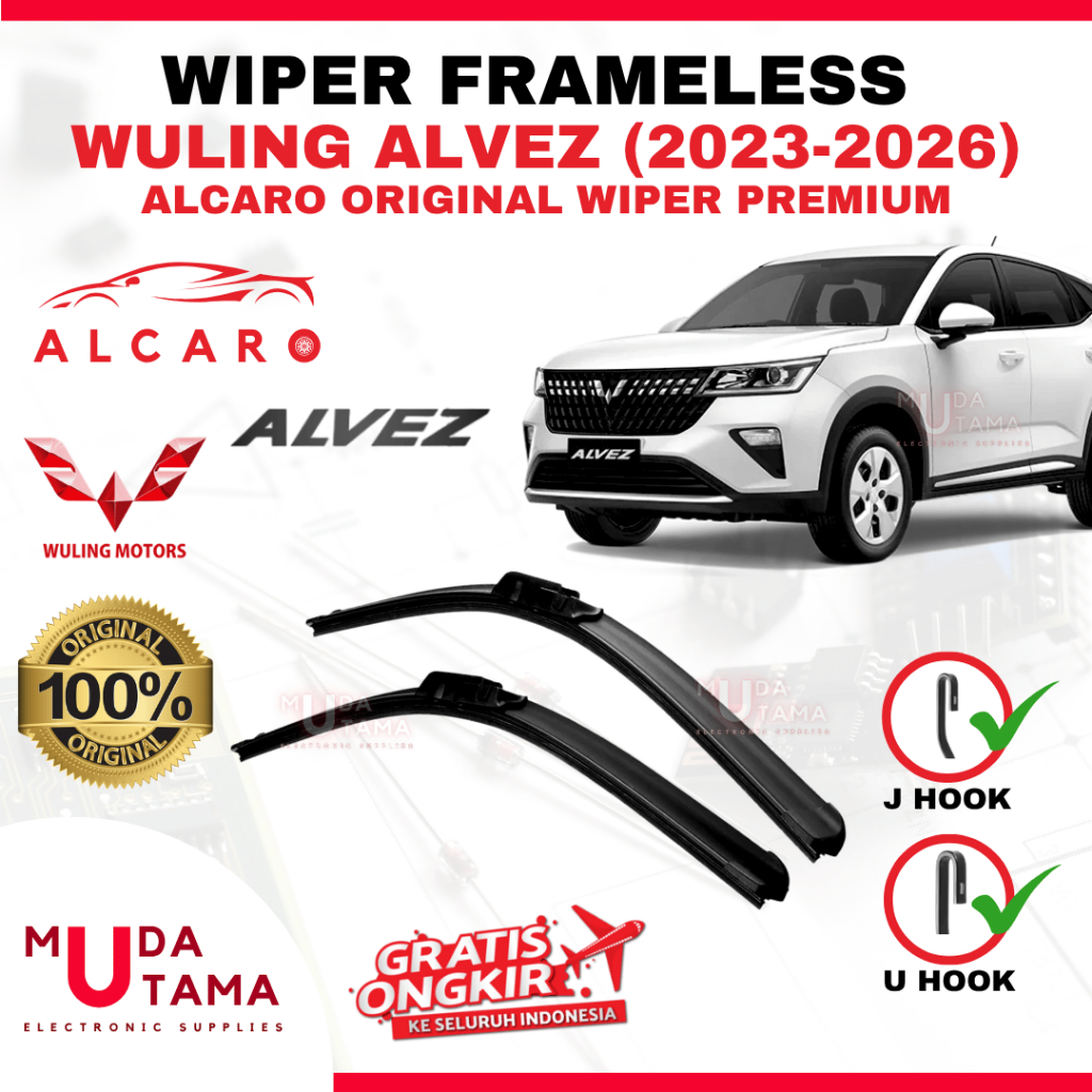 Wiper Frameless ALVEZ 2023 s/d 2026 Original Alcaro - Sapu Kaca Wuling ALVEZ - Wiper Wuling ALVEZ - 