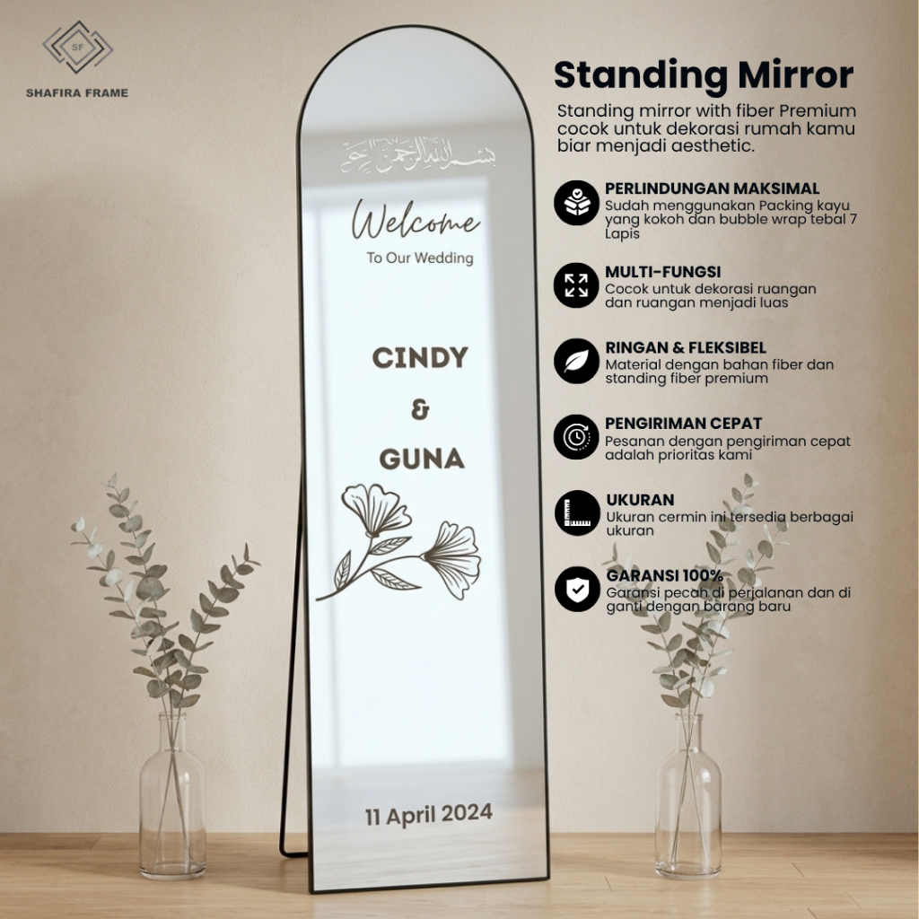 standing mirror wedding sign 40 X 153CM / Welcome Sign Wedding Mirror Arch  / Wedding Signage Aesthe