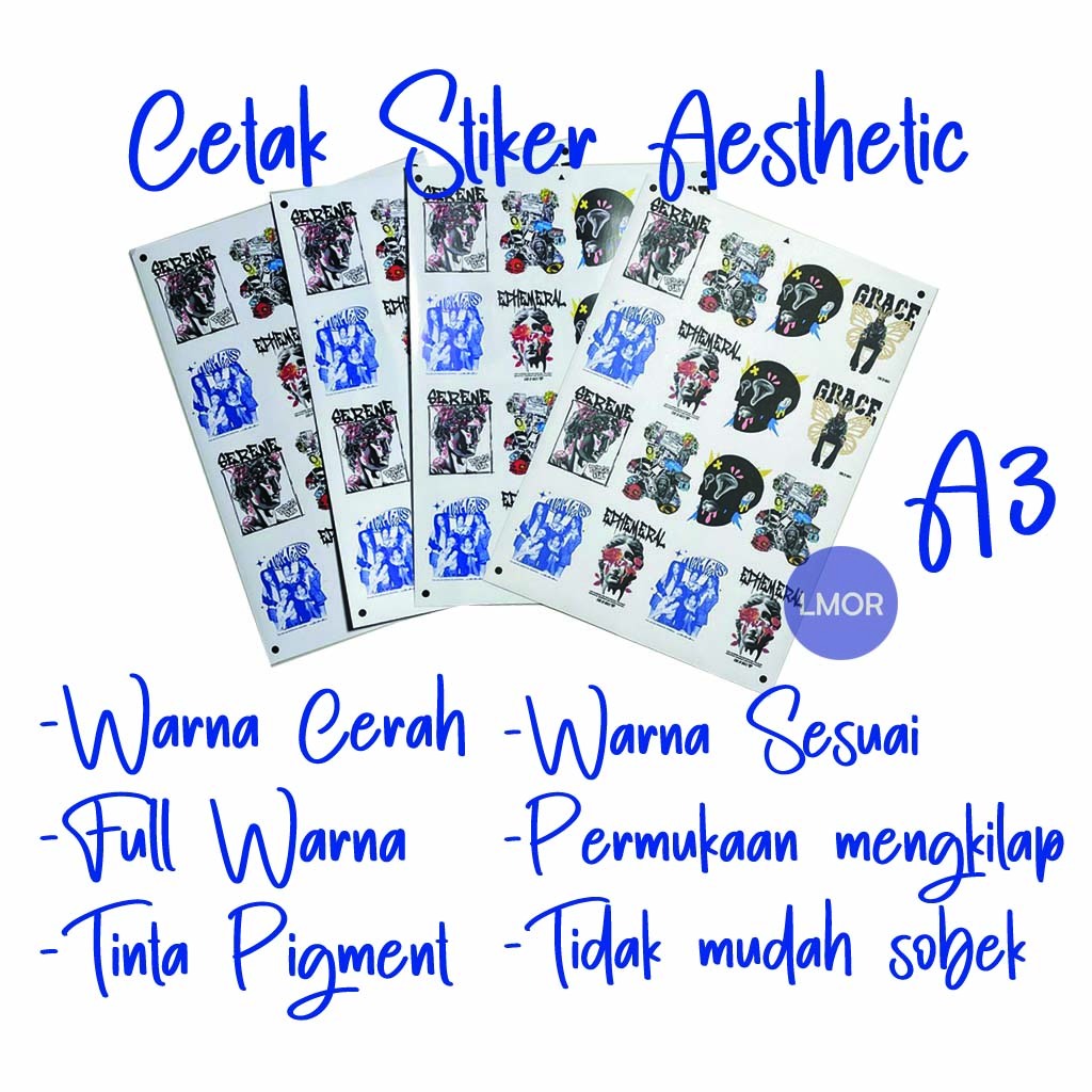 Jasa Cetak Stiker Custom A3 Vinyl Matte Waterproof 28,7 x 41 Full Color