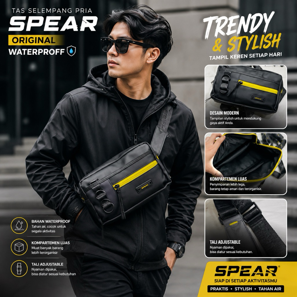 TAS SELEMPANG PRIA SPEAR ORIGINAL BAHAN BIMO WATERPROFF ANTI AIR ORIGINAL SIZE 24x15x5CM