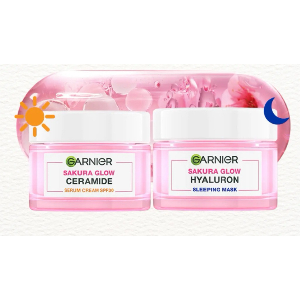 GARNIER SAKURA GLOW 50ML DAY CREAM CERAMIDE SPF 30 - NIGHT CREAM SLEEPING MASK HYALURON ORIGINAL TER