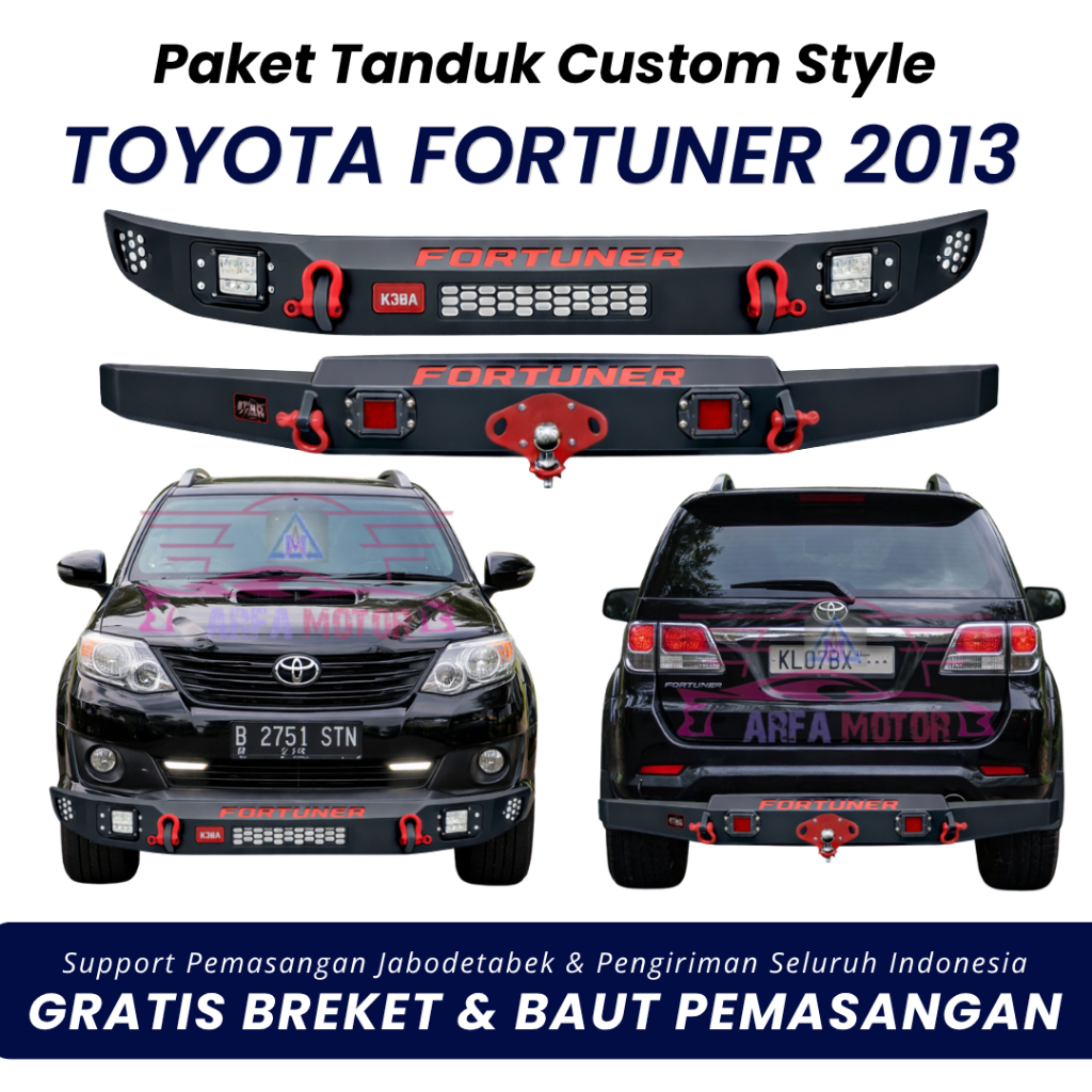 Paket tanduk depan towing belakang fortuner 2013 custom pengaman pelindung bemper anti karat