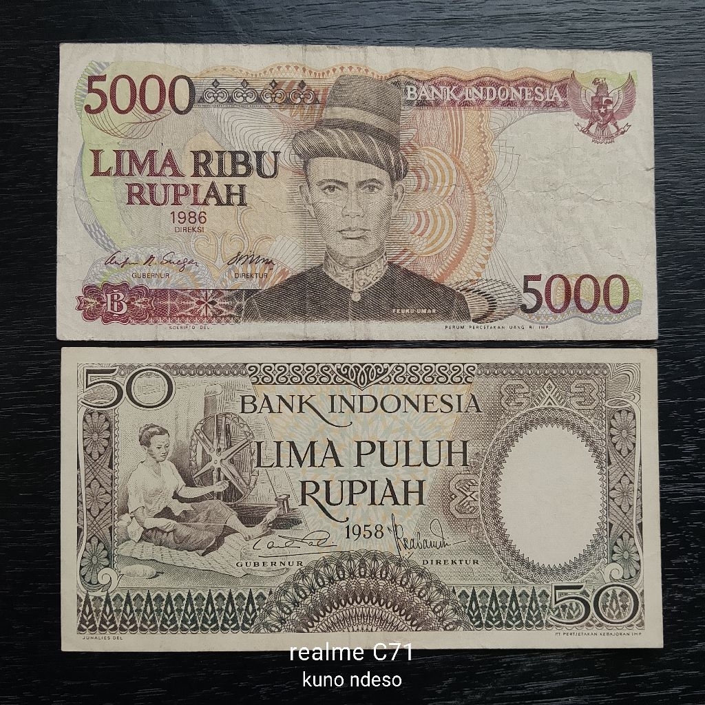 Uang Kuno Indonesia 5000 & 50 Rupiah | Seri 1986 & 1958 | Kondisi VF - XF