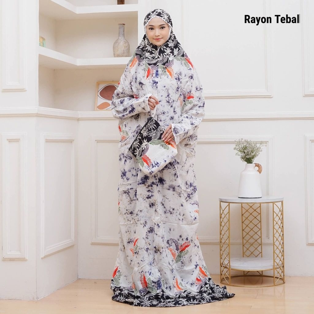Mukena terusan batik cap encim rayon tebal halus jumbo