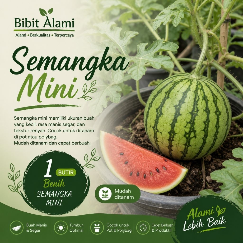 1 Butir Benih Semangka Mini Bibit Buah Semangka Mini Pot Polybag Benih Semangka Mini Manis Tanaman B