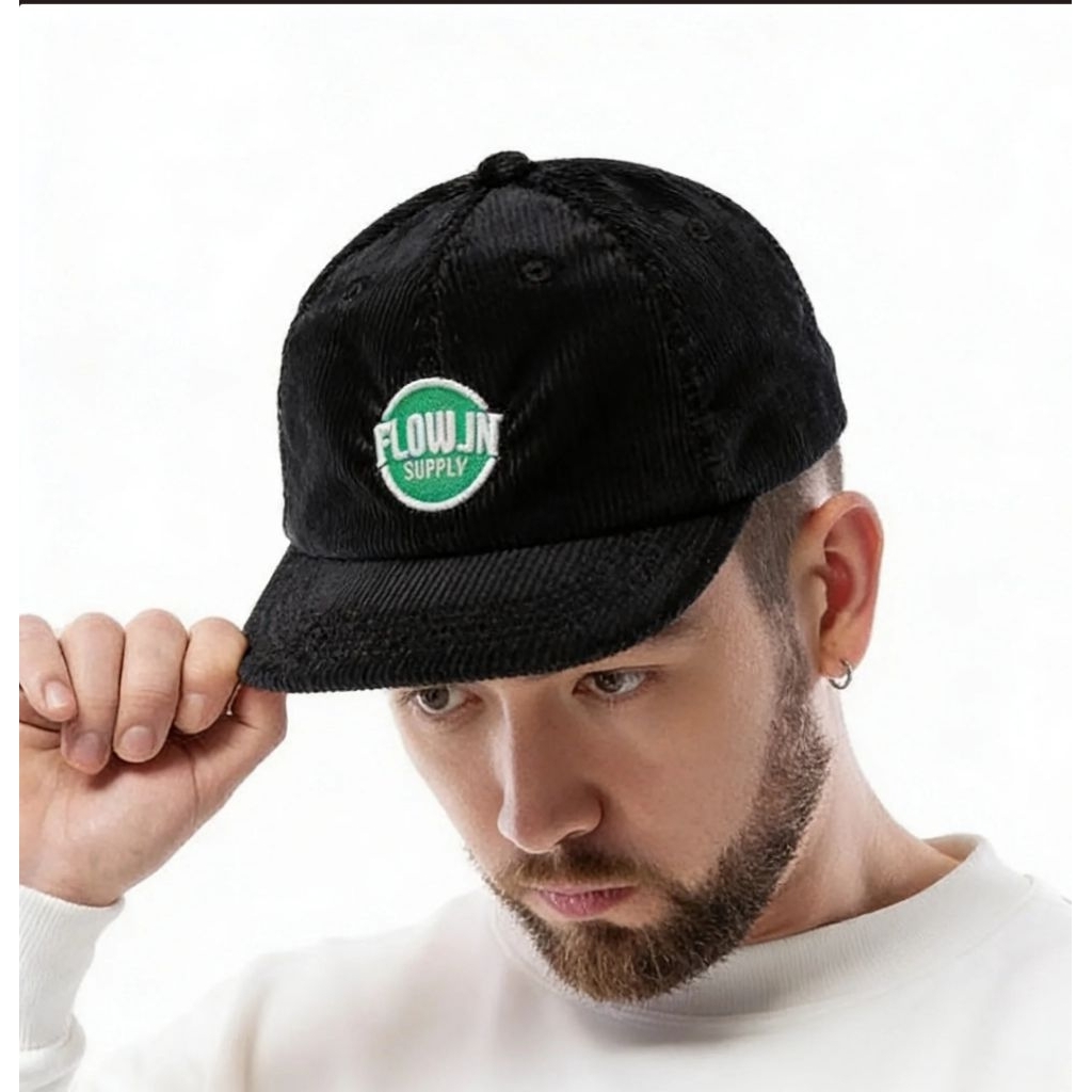 Topi 6 Panel Corduroy Baseball Cap Bordir Lidah Pendek