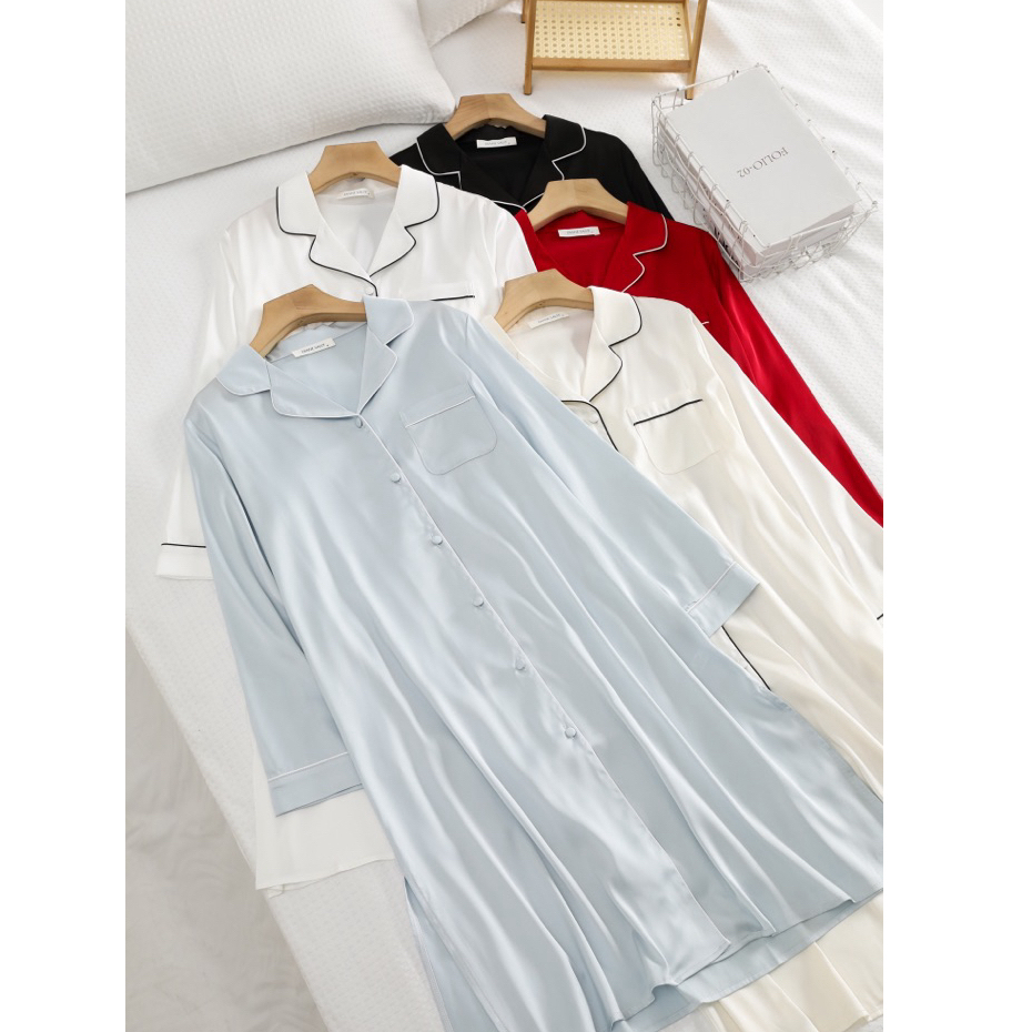Daster Diane Sally Polos Pajamas Diane Sally Baju tidur Daster Lengan Panjang Midi Daster Premium Si